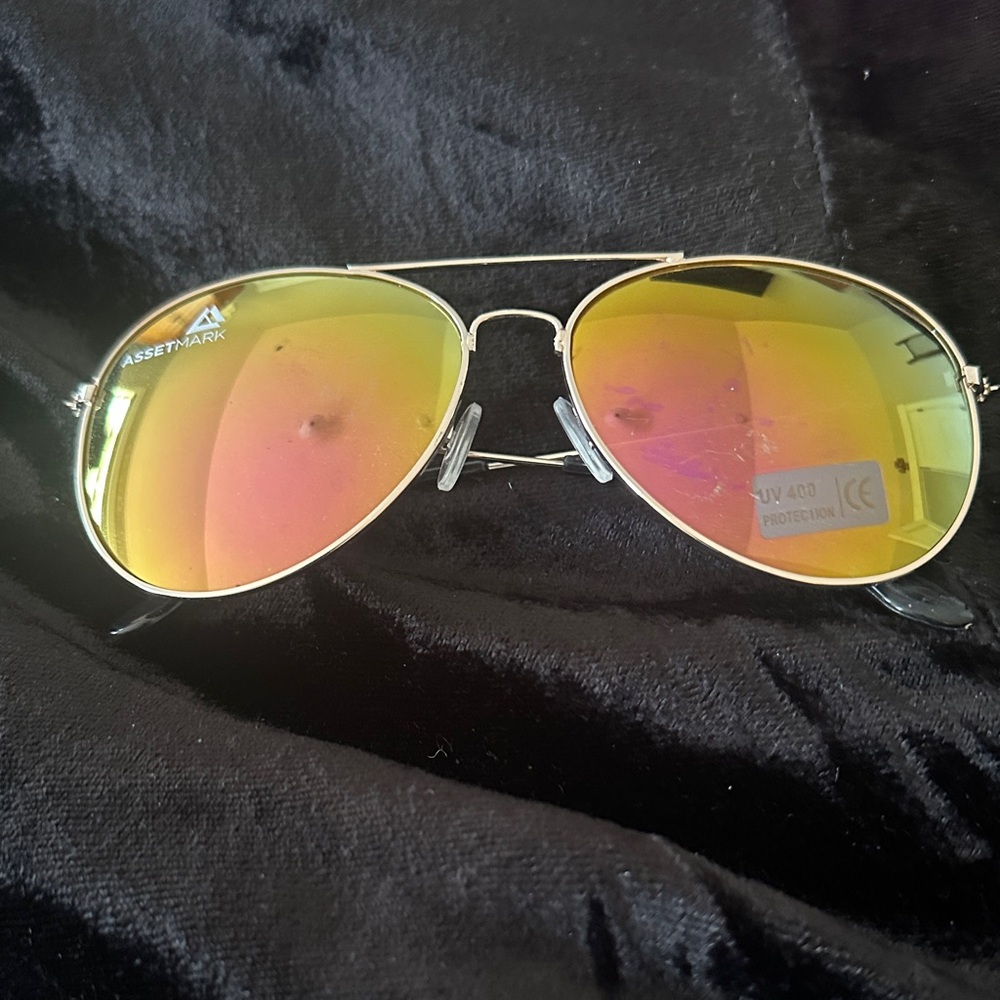 AssetMark Aviator Sunglasses - Gold Frame with Orange/Yellow Mirrored Lenses